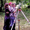 Students learning how to use the Total Station