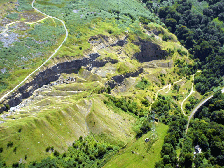 Late 19th century quarries and limeworks.