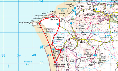 Llangennith, Broughton and Hillend Burrows Location Map
