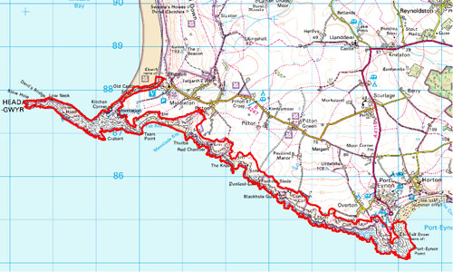 Worm's Head and South West Gower Cliff Location Map