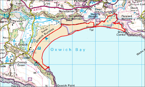 Oxwich Bay and Three Cliffs Bay Intertidal Zone Location Map