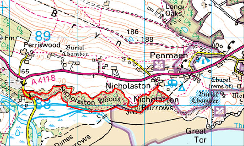 Nicholaston Woods Location Map