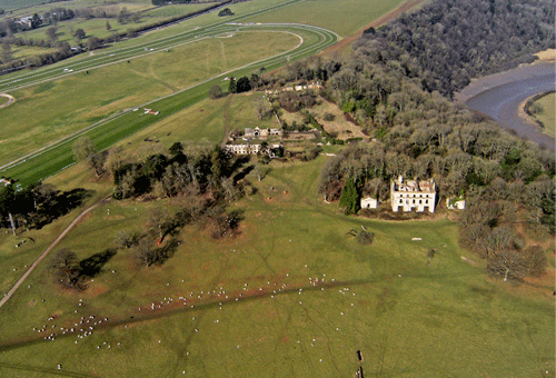 Aerial view of Piercefield Park with Chepstow racecourse (top left-hand corner).