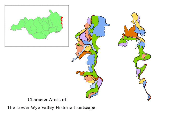 Overview map of Lower Wye Valley Historic Landscape Character Areas - clickable