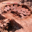 A pottery kiln from Bulmore under excavation.