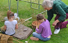 Children learning to make prehistoric rope